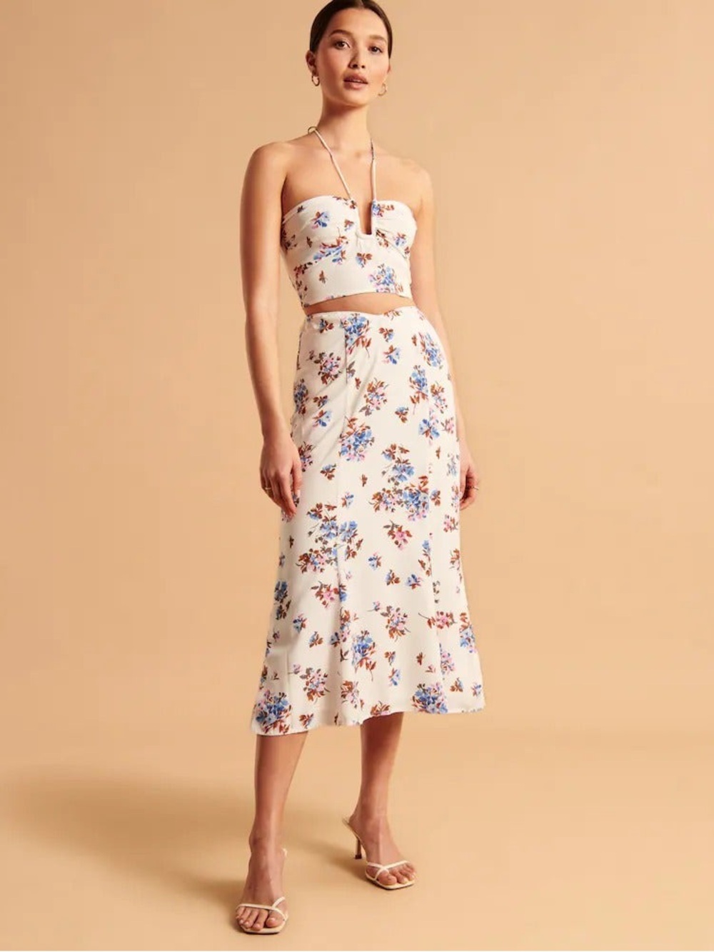 Abercrombie & Fitch White & Blue Floral Midi Skirt